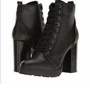 Steve Madden Women’s Laurie Heeled Chucky Combat Booties Winter Black Boots, 7.5